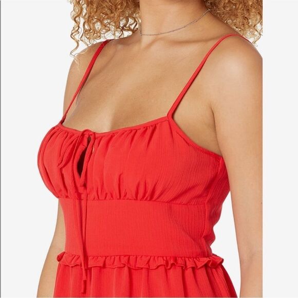 BCBGeneration Revolve womens crinkle poly A-Line Mini Dress chili Red L - Picture 5 of 12